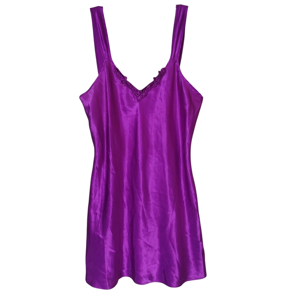 Vintage Adonna Purple Satin Feel Chemise Nightgown Intimate Wear Size L